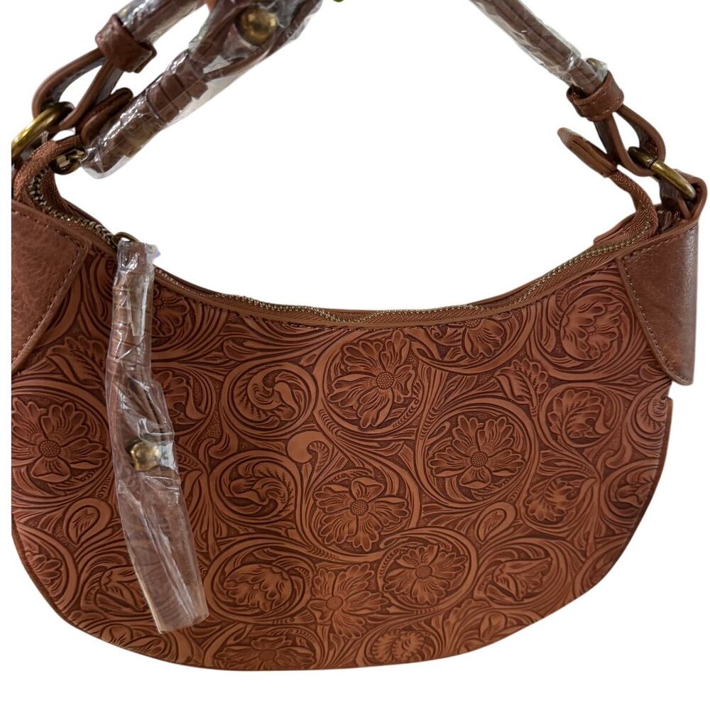 NEW Brown Floral Embossed Hobo Western Boho Tooled Look Shoulder, Handbag Purse